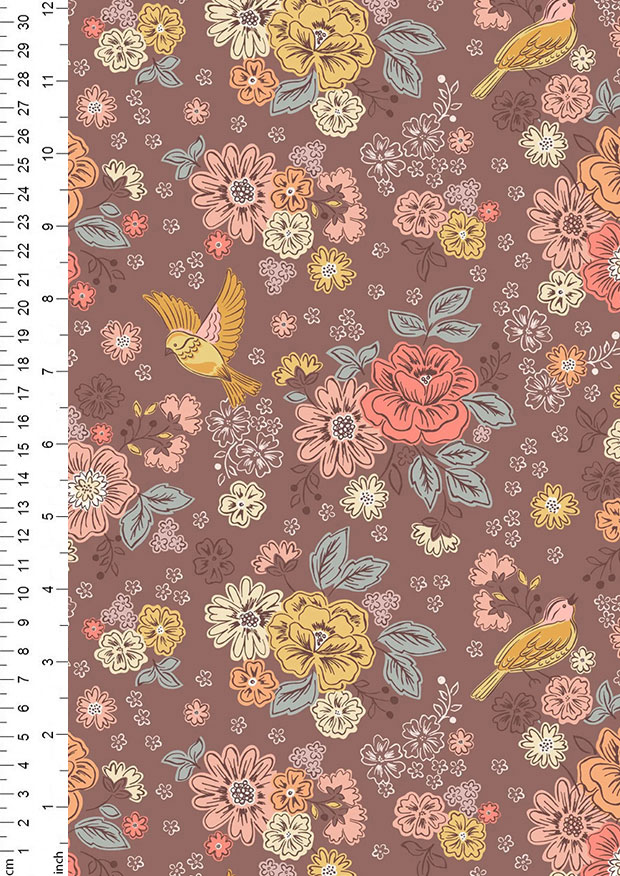 Lewis & Irene - Hannah's Flowers A614.3 - Songbirds and flowers on soft brown