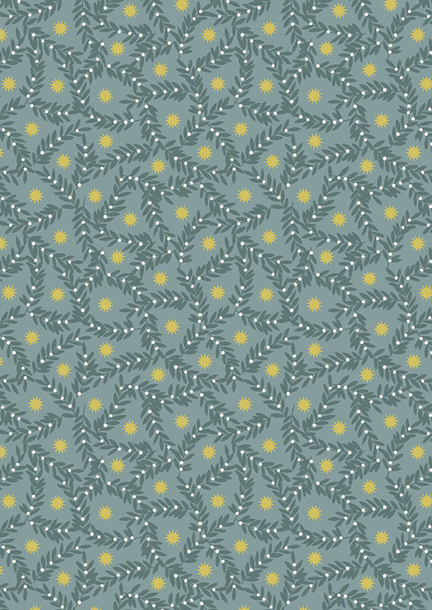 Lewis & Irene - Noel C67.2 metallic gold star and berries on blue