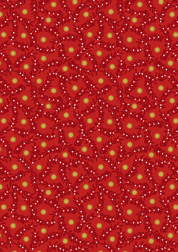 Lewis & Irene - Noel C67.3 metallic gold star and berries on red