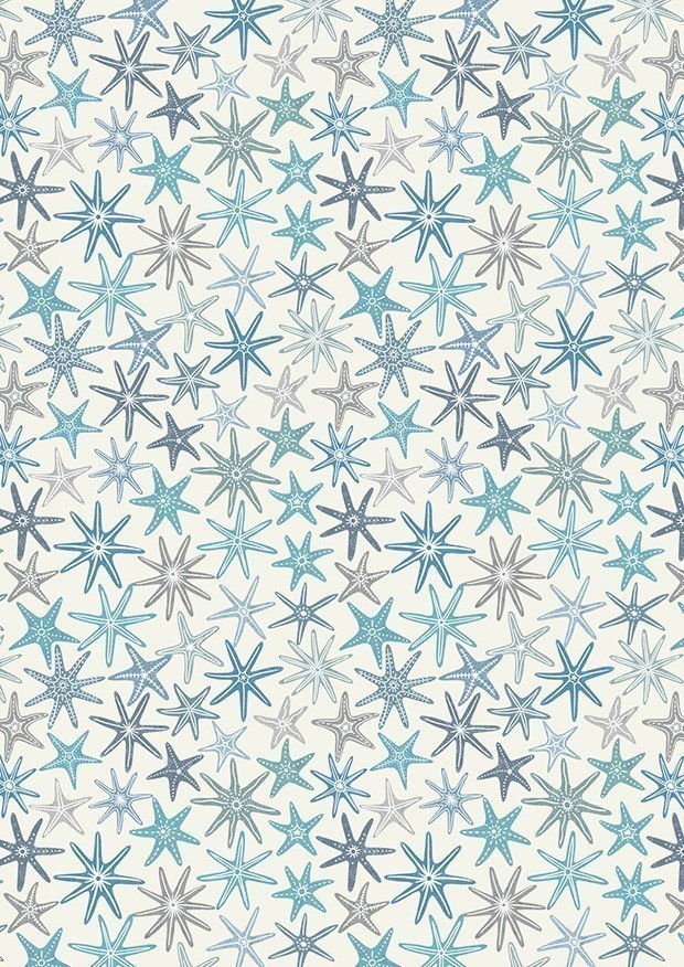 Lewis & Irene - Ocean Pearls Blue starfish on cream with pearl - A829.1