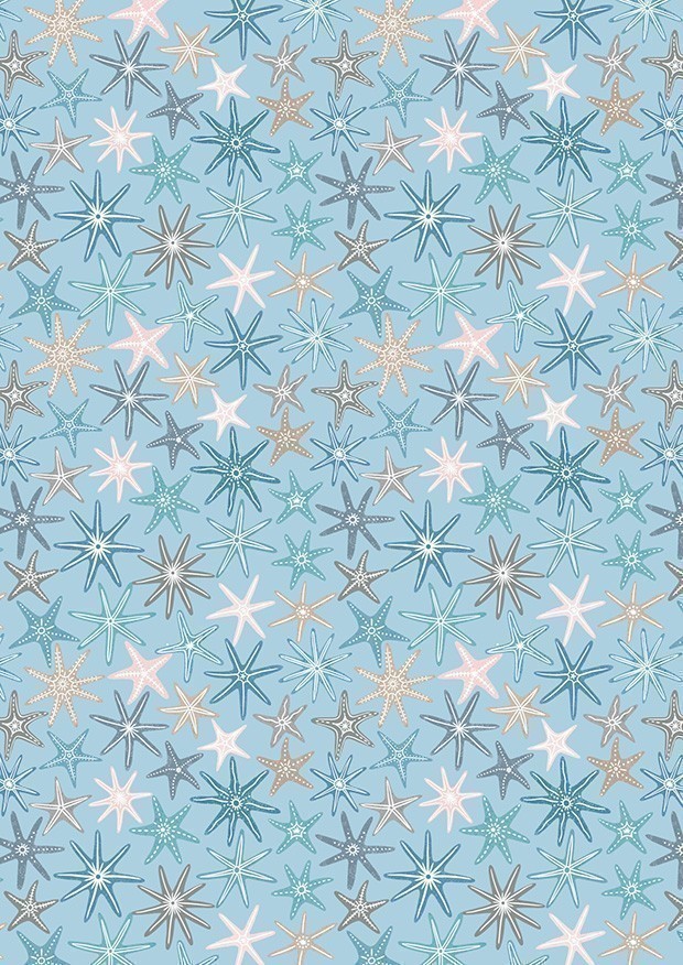 Lewis & Irene - Ocean Pearls Multi starfish on sunny blue with pearl - A829.2