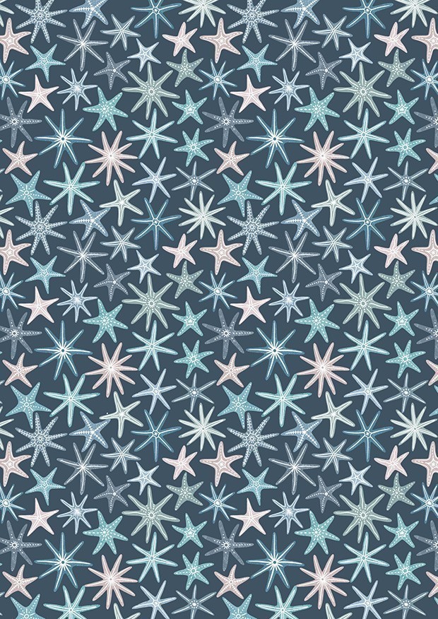 Lewis & Irene - Ocean Pearls Multi starfish on dark blue with pearl - A829.3