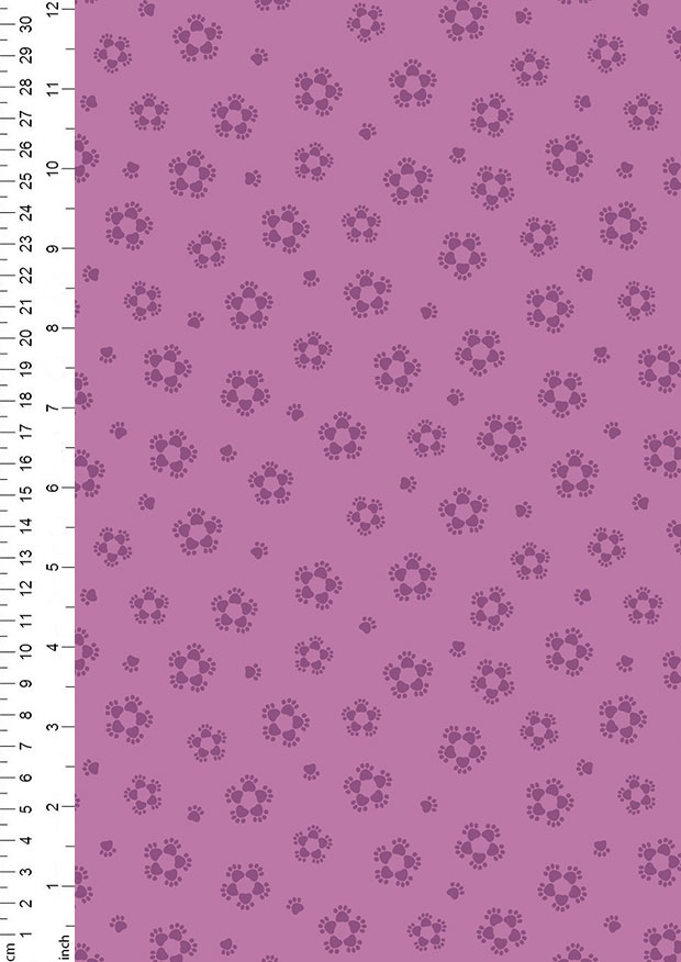 Lewis & Irene - Paws & Claws Paw flowers on purple - A710.2