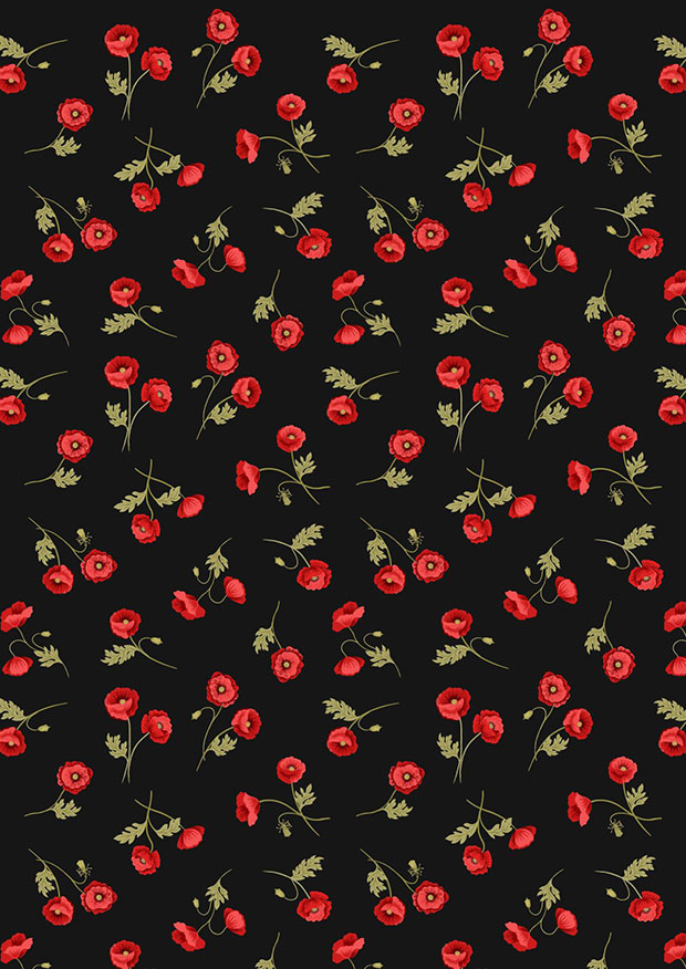 Lewis & Irene - Poppies A556.3 - Little poppies on black