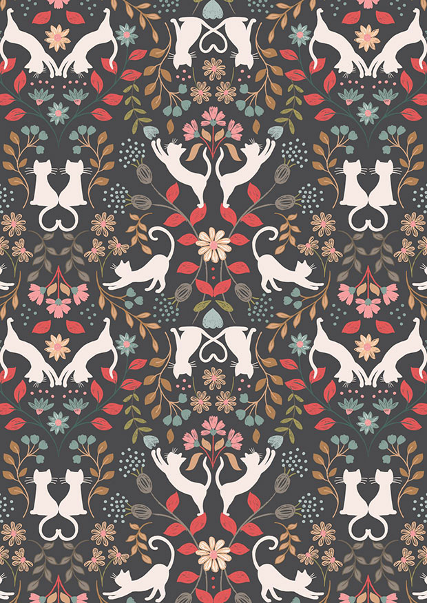 Lewis & Irene - Purrfect Petals A468.3 Love cats on charcoal