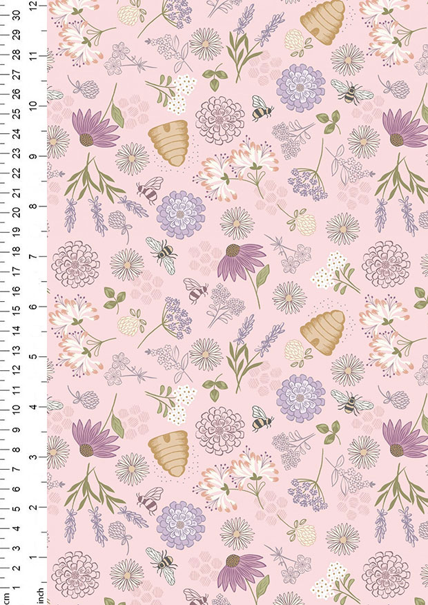 Lewis & Irene - Queen Bee A504.1 - Bee floral on pink