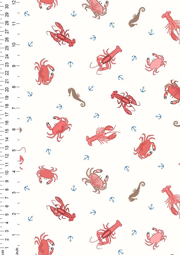 Lewis & Irene - Small Things Coastal Crab, lobster & seahorses on cream - SM58.1