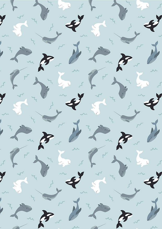 Lewis & Irene - Small Things Polar SM42.1 - Whales on icy blue with pearl