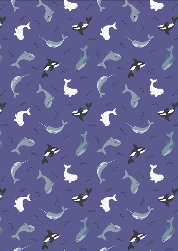Lewis & Irene - Small Things Polar SM42.2 Whales on indigo blue with pearl