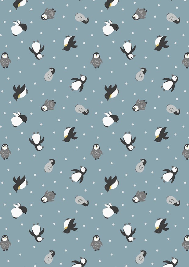 Lewis & Irene - Small Things Polar SM44.2 Penguins on snow blue with pearl