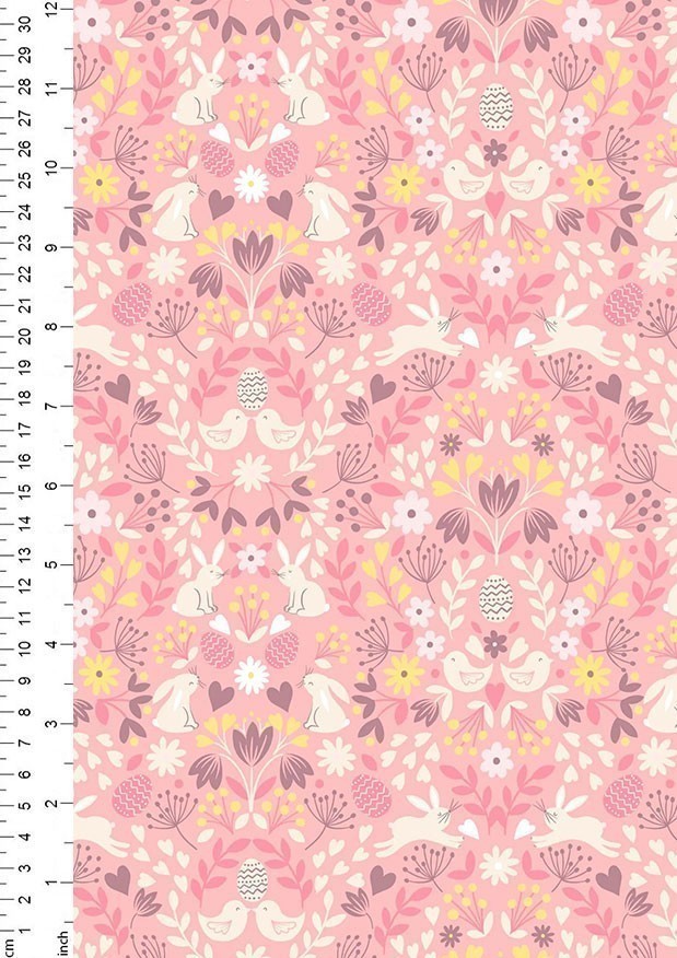 Lewis & Irene - Spring Treats A591.3 - Mirrored bunny & chicks on rose pink
