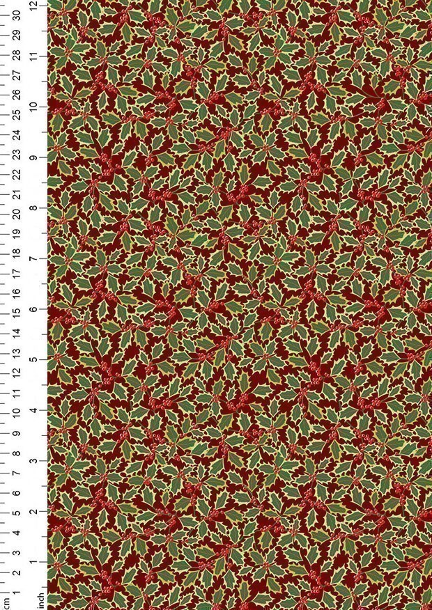 Lewis & Irene - Yuletide Holly on red with gold metallic - C103.2