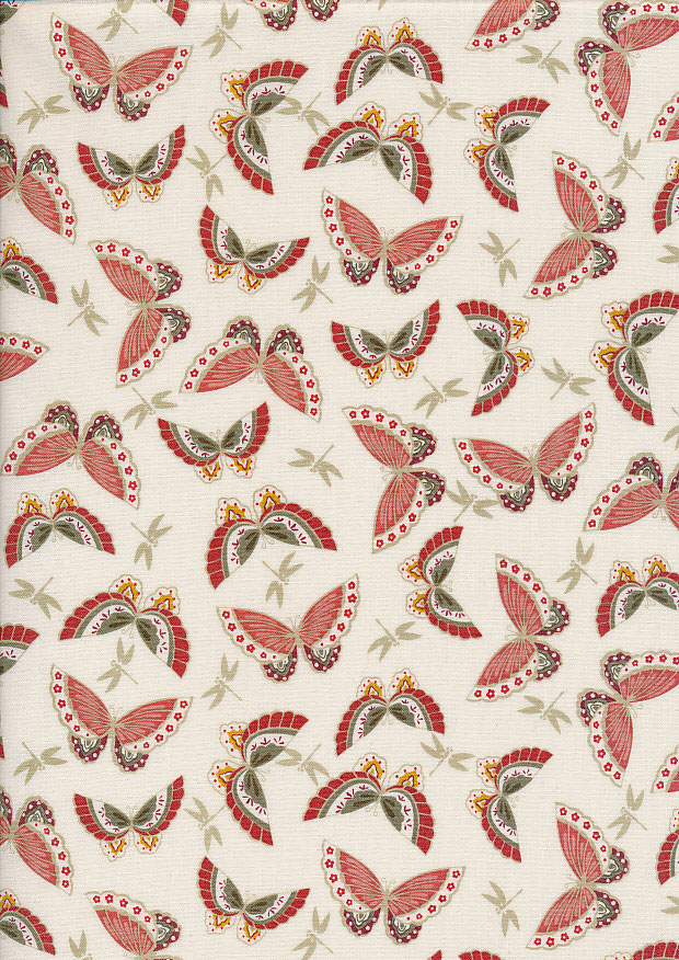 Makower Japanese Garden - 1858/P Butterflies Red