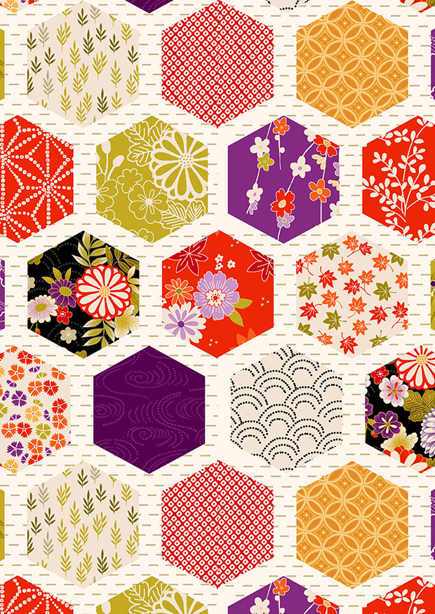 Makower - Kimono 2049/Q Hexagon Patch
