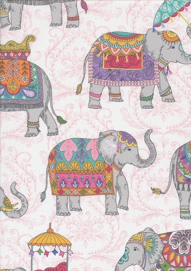 Michael Miller Fabrics - Elephant Cavalcade Royal Elephants CX10792-Pink D