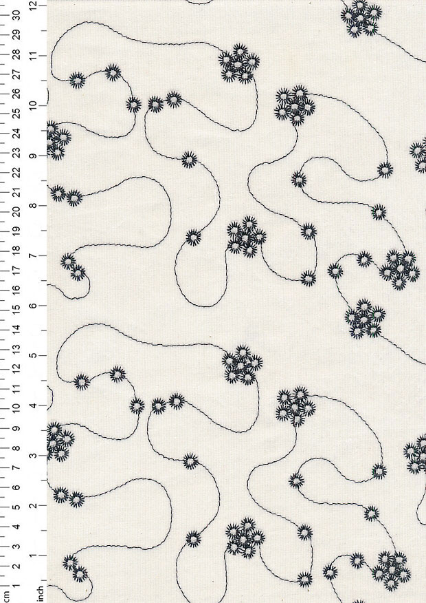 Embroidered Cotton Needlecord - Black On White