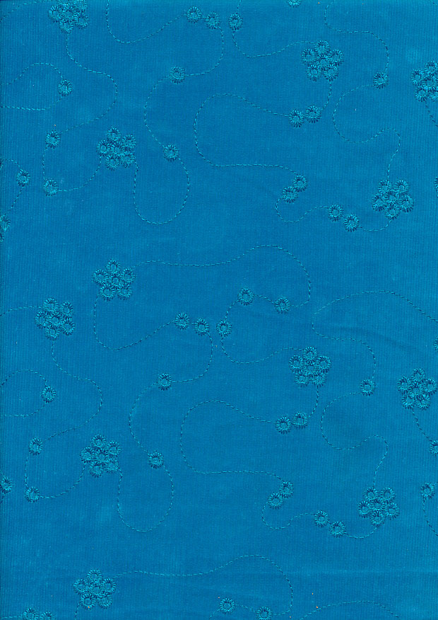Embroidered Cotton Needlecord - Turquoise