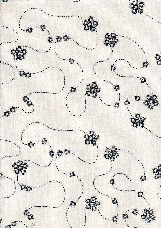 Embroidered Cotton Needlecord - Black On White