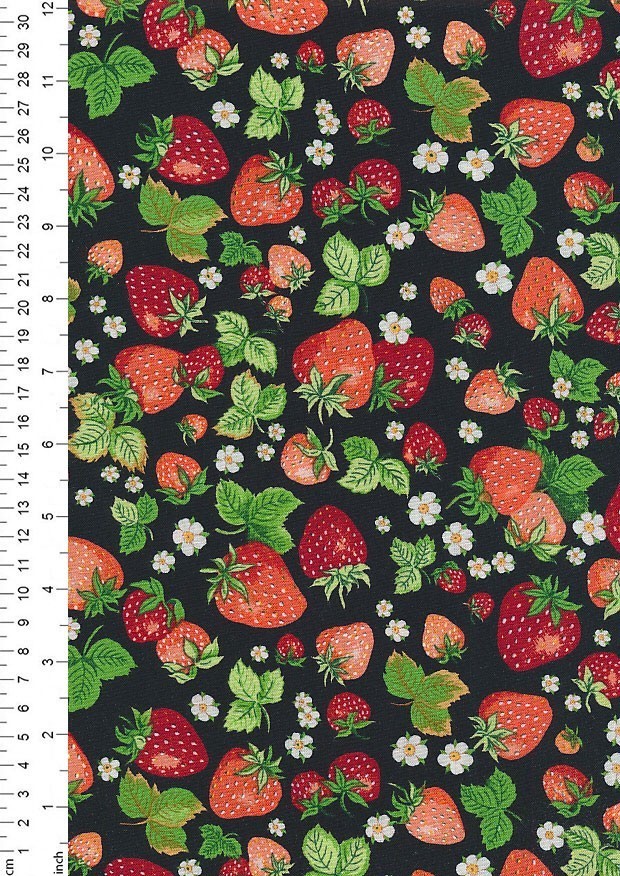 Novelty Fabric - Strawberries On Black
