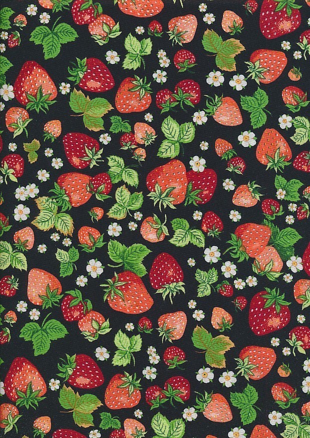 Novelty Fabric - Strawberries On Black