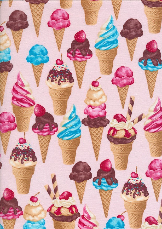 Novelty Fabric - Icecreams On Pink