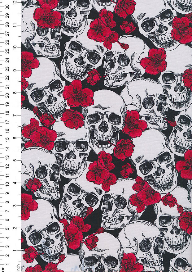 Rose & Hubble - Quality Cotton Print CP-0763 Red/Black Skulls