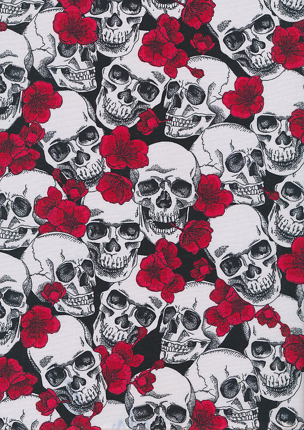 Rose & Hubble - Quality Cotton Print CP-0763 Red/Black Skulls