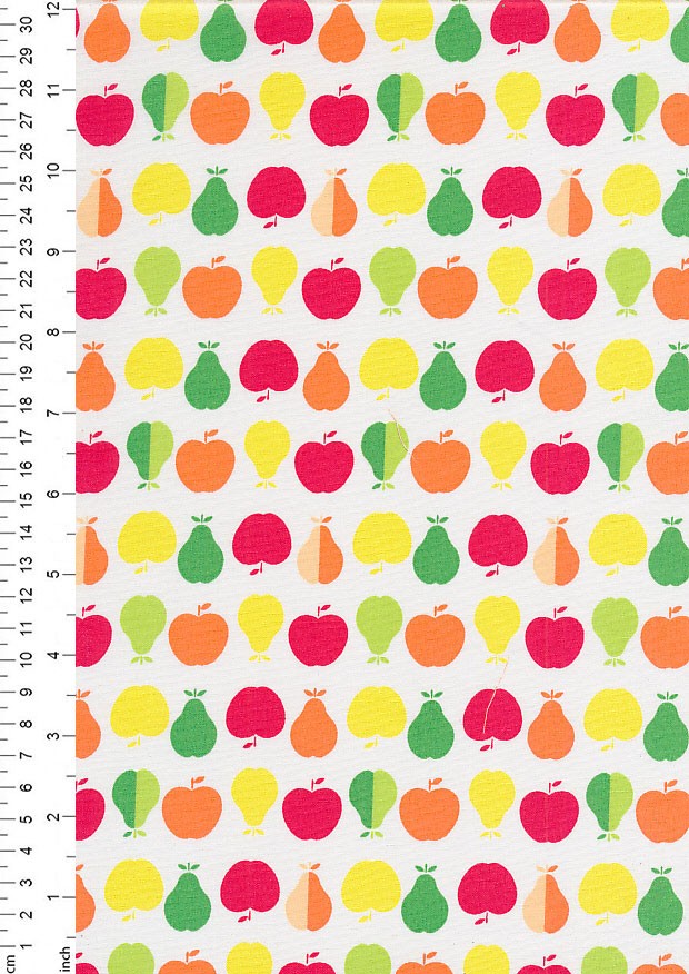 Quality Cotton Print - White Apple and Pears