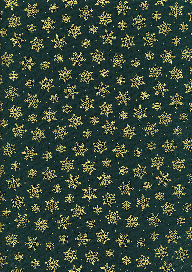 Craft Cotton Co - Christmas Basic Metallics Snowflakes Green/Gold 2604-02