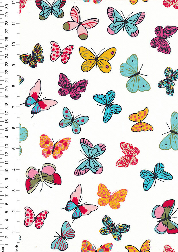 Rose & Hubble - Quality Cotton Print CP-0704 Ivory Butterflies