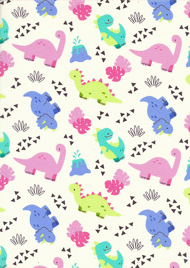 Rose & Hubble - Quality Cotton Print CP0847 Ivory Dinosaurs
