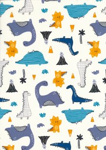 Rose & Hubble - Quality Cotton Print CP-0789 Ivory Dinosaurs