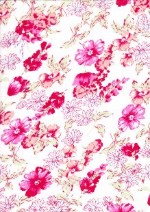 Poly Cotton - Floral Garden Pink