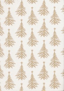 Fabric Freedom Christmas - Gold Fir Trees Ivory