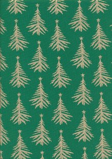 Fabric Freedom Christmas - Gold Fir Trees Green