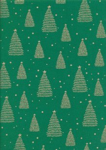 Fabric Freedom Christmas - Gold Pine Trees Green