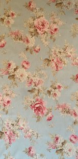 Furnishing Fabric - Flowers Pink on Duck egg