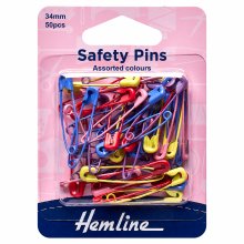 Safety Pins: 34mm - Assorted Colours - 50pcs