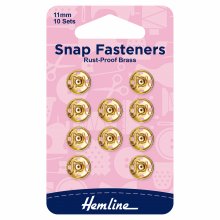Snap Fasteners: Sew-on: Gold: 11mm: Pack of 10