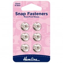 Snap Fasteners: Sew-on: Nickel: 13mm: Pack of 6