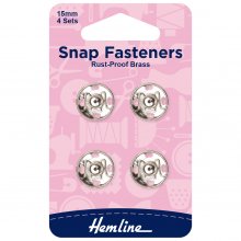 Snap Fasteners: Sew-on: Nickel: 15mm: Pack of 4