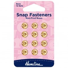 Snap Fasteners: Sew-on: Gold: 9mm: Pack of 12