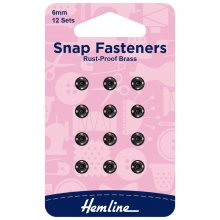 Snap Fasteners: Sew-on: Black: 6mm: Pack of 12