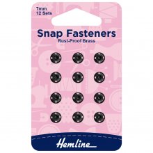 Snap Fasteners: Sew-on: Black: 7mm: Pack of 12
