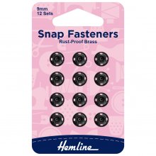 Snap Fasteners: Sew-on: Black: 9mm: Pack of 12