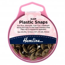 KAM Plastic Snaps: 25 x 12.4mm Sets: Bronze