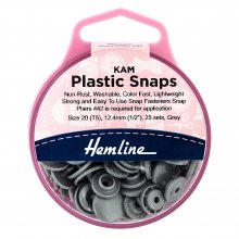 KAM Plastic Snaps: 25 x 12.4mm Sets: Grey