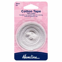 Cotton Tape: White - 5m x 25mm