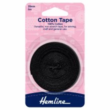 Cotton Tape: Black - 5m x 25mm