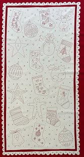 Mandy Shaw For Henry Glass - Redwork Christmas Festive Fun Panel Red On White 846P-08
